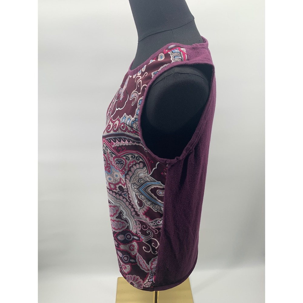 Chicos Mixed Media Paisley Print Tank Top Plum Burgundy Womens Size 1 Medium - Picture 2 of 5